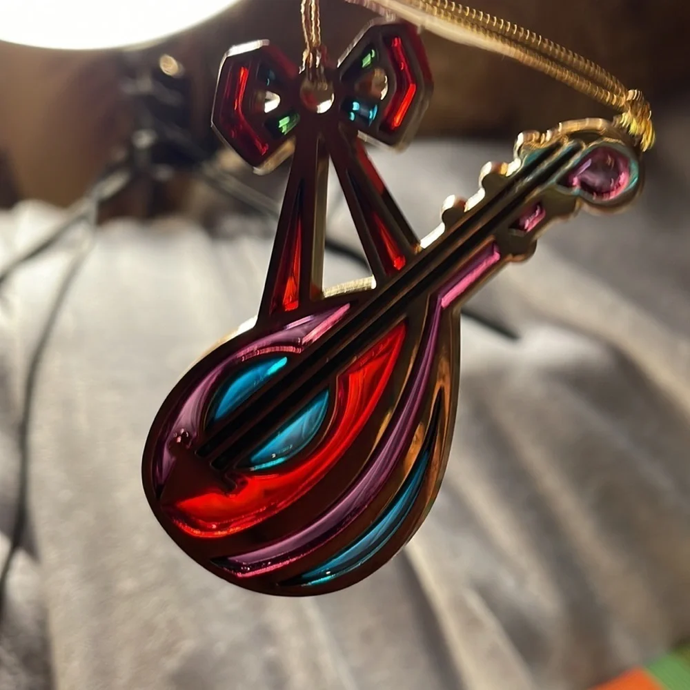 Vintage (1984) Avon Snow Fantasy Jewel tone Lyre, Mandolin, & Horn Ornaments